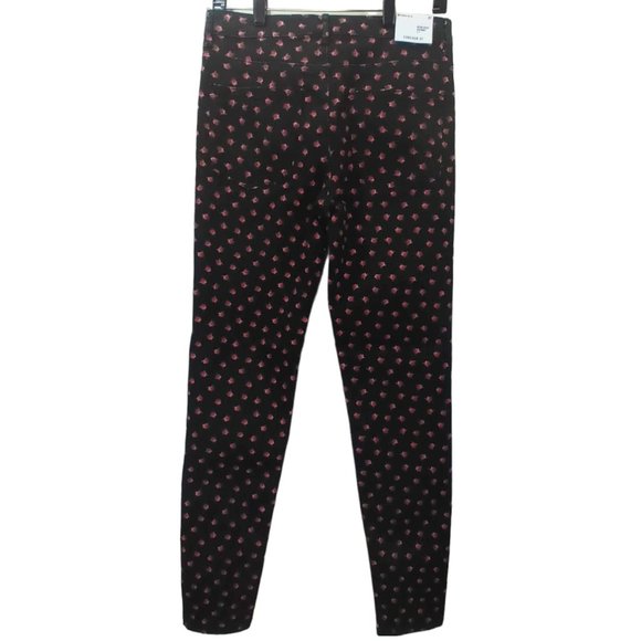 Forever 21 Black with Red Roses High-Rise Skinny-Fit Jeans Size 8 - Picture 3 of 8